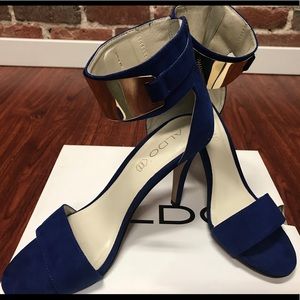 Blue Aldo Heels with Gold Plated Ankle Strap